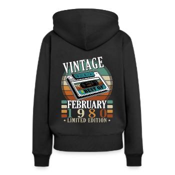 Février 1980 Jubilé Février 1980 Février - Sweat à capuche Premium bio Femme - noir - Dos - Julia (174cm)