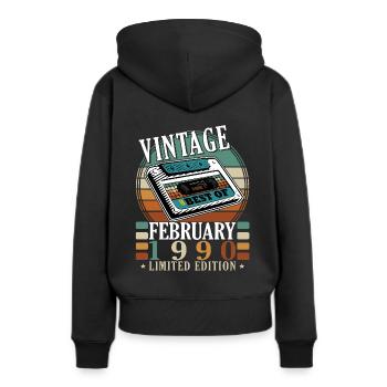 Février 1990 Jubilé Février 1990 Février - Sweat à capuche Premium bio Femme - noir - Dos - Julia (174cm)