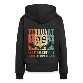 Février 1980 Jubilé Février 1980 Février - Sweat à capuche Premium bio Femme - noir - Dos - Julia (174cm)
