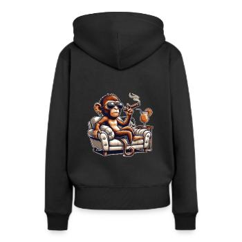 Affe entspannt sich im Sessel - Frauen Premium Bio Hoodie - Schwarz - Hinten - Julia (174cm)