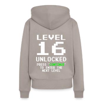 16. Geburtstag 16 Jahre Level 16 Unlocked Vintage - Frauen Premium Bio Hoodie - Taupe - Hinten - Julia (174cm)