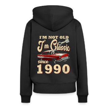 Oldtimer 1990 Jahrgang 1990 Geburtstag 1990 - Frauen Premium Bio Hoodie - Schwarz - Hinten - Julia (174cm)