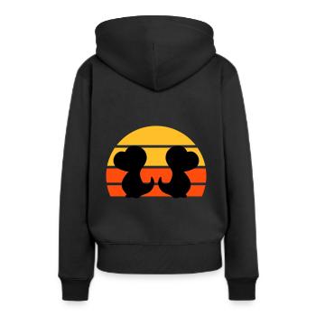 Zwei Dinosaurierbabys vor Halbsonne - Frauen Premium Bio Hoodie - Schwarz - Hinten - Julia (174cm)