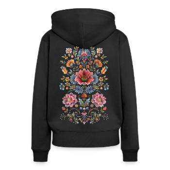 Originelles Blumenmuster - Frauen Premium Bio Hoodie - Schwarz - Hinten - Julia (174cm)