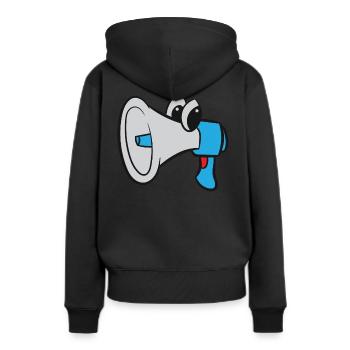 Mégaphone / Mégaphone - Bleu avec les yeux - Sweat à capuche Premium bio Femme - noir - Dos - Julia (174cm)