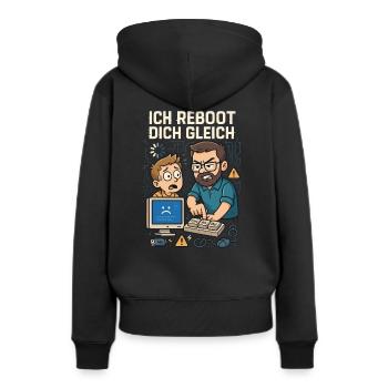 Ich reboot dich gleich - Frauen Premium Bio Hoodie - Schwarz - Hinten - Julia (174cm)