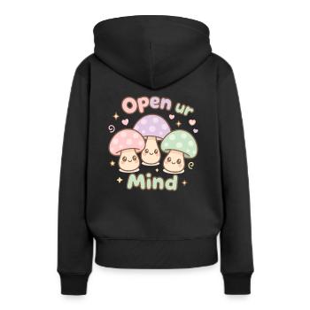 Open ur Mind – Süße Pilze - Frauen Premium Bio Hoodie - Schwarz - Hinten - Julia (174cm)