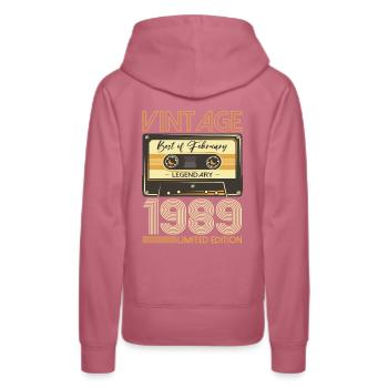 35e anniversaire Cassette février Vintage 1989 - Sweat à capuche Premium bio Femme - mauve - Dos - Isabella (175cm)