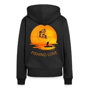 Fisch-Angriff - Frauen Premium Bio Hoodie - Schwarz - Hinten - Julia (174cm)