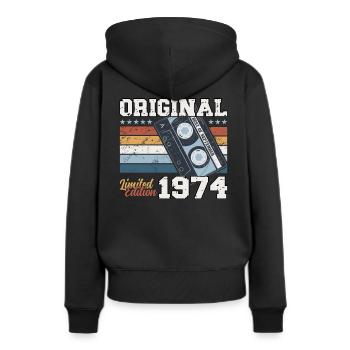 50. Geburtstag Vintage September 1974 Jahrgang 74 - Frauen Premium Bio Hoodie - Schwarz - Hinten - Julia (174cm)