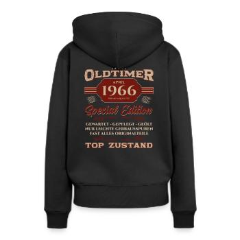 60. Geburtstag Oldtimer April Jahrgang 1966 - Frauen Premium Bio Hoodie - Schwarz - Hinten - Julia (174cm)