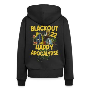 Blackout 22 2022 Happy Apocalypse - Frauen Premium Bio Hoodie - Schwarz - Hinten - Julia (174cm)