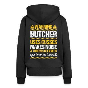 Fleischer Metzger Fleischerei Metzgerei Butcher - Frauen Premium Bio Hoodie - Schwarz - Hinten - Julia (174cm)