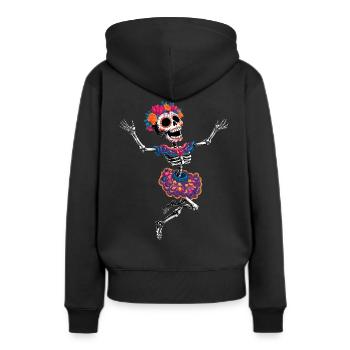 tanzendes happy crazy Skelett la Catrina :) - Frauen Premium Bio Hoodie - Schwarz - Hinten - Julia (174cm)
