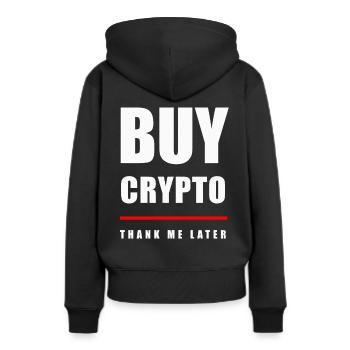 Acheter crypto - Sweat à capuche Premium bio Femme - noir - Dos - Julia (174cm)