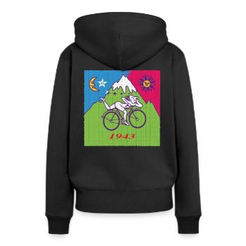 Feuille de Buvard LSD Albert Hofmann Bicycle Day - Sweat à capuche Premium bio Femme - noir - Dos - Julia (174cm)