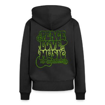 Peace Love Musique & Paillettes - Sweat à capuche Premium bio Femme - noir - Dos - Julia (174cm)