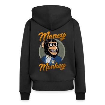 Money Monkey. Affe. Geld. Reich. Geschenkidee - Frauen Premium Bio Hoodie - Schwarz - Hinten - Julia (174cm)