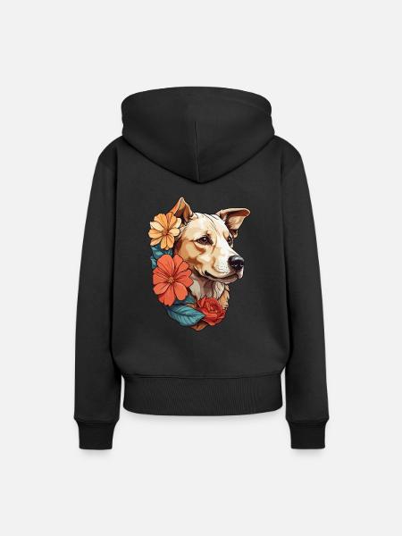Hund mit bunten Blumen - Frauen Premium Bio Hoodie - Schwarz