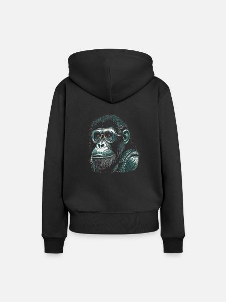 Hipster Affe - Frauen Premium Bio Hoodie - Schwarz