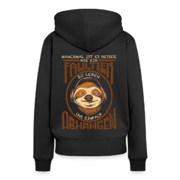 Faultier Lifestyle, Abhängen - Frauen Premium Bio Hoodie - Schwarz - Hinten - Julia (174cm)