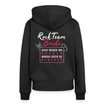 Rockteam Bride rocken Junggesellinnenabschied - Frauen Premium Bio Hoodie - Schwarz - Hinten - Julia (174cm)