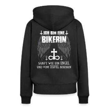 Ich bin eine Bikerin, sanft wie ein Engel - Frauen Premium Bio Hoodie - Schwarz - Hinten - Julia (174cm)