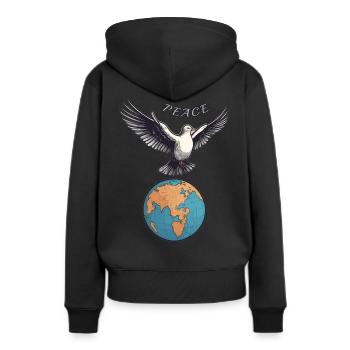 Weltfrieden auf der Erde - Frauen Premium Bio Hoodie - Schwarz - Hinten - Julia (174cm)
