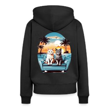 Katzen am Meer - Frauen Premium Bio Hoodie - Schwarz - Hinten - Julia (174cm)