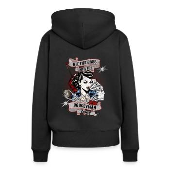 HIT THE BASS - Frauen Premium Bio Hoodie - Schwarz - Hinten - Julia (174cm)