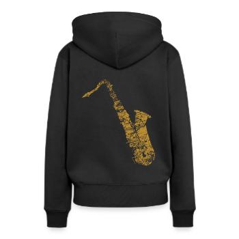Saxofon Saxophone golden distressed - Frauen Premium Bio Hoodie - Schwarz - Hinten - Julia (174cm)