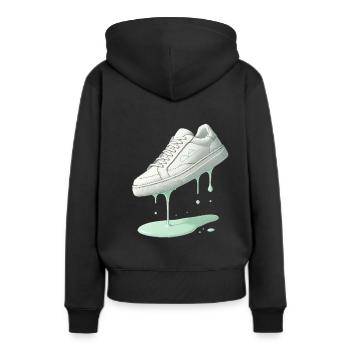 Schuhmit pastellgrüner Farbe runter fließend. - Frauen Premium Bio Hoodie - Schwarz - Hinten - Julia (174cm)