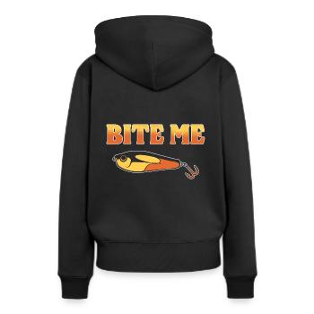 Bite Me Fischer - Frauen Premium Bio Hoodie - Schwarz - Hinten - Julia (174cm)