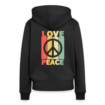 70er Love Peace - Frauen Premium Bio Hoodie - Schwarz - Hinten - Julia (174cm)