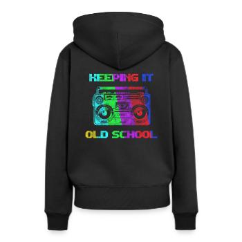 Old School - Frauen Premium Bio Hoodie - Schwarz - Hinten - Julia (174cm)