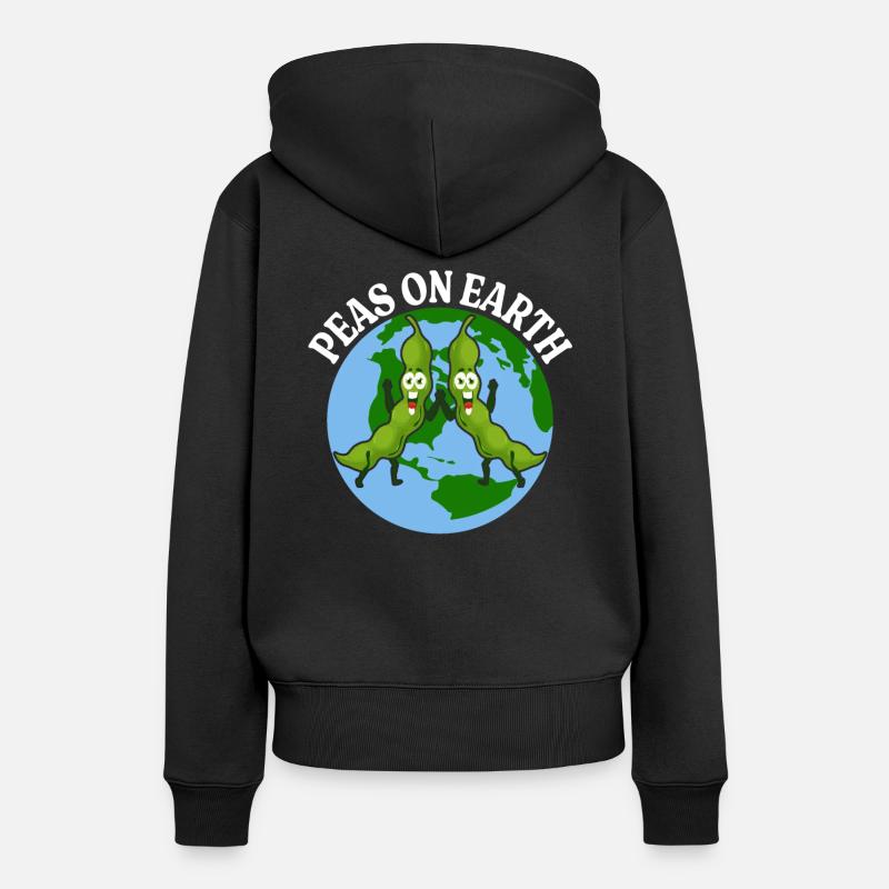Piselli Sulla Terra Pace Vegan - Felpa con cappuccio ecologica premium da donna - nero