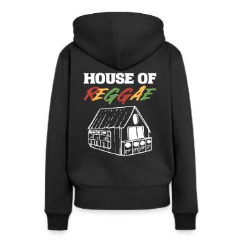 House of Reggae Musiker und Entertainer - Frauen Premium Bio Hoodie - Schwarz - Hinten - Julia (174cm)