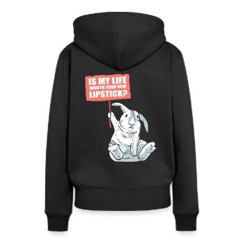 Kaninchen und Lippenstift Naturschützer - Frauen Premium Bio Hoodie - Schwarz - Hinten - Julia (174cm)