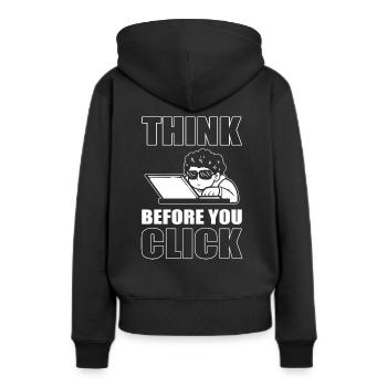 Réfléchissez avant de cliquer sur Technophile - Sweat à capuche Premium bio Femme - noir - Dos - Julia (174cm)