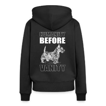 L’humanité avant les chiens vaniteux - Sweat à capuche Premium bio Femme - noir - Dos - Julia (174cm)
