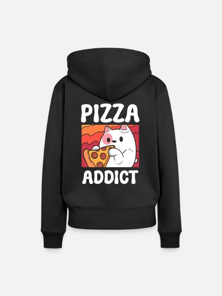 Pizza Addict Katzenmama - Frauen Premium Bio Hoodie - Schwarz