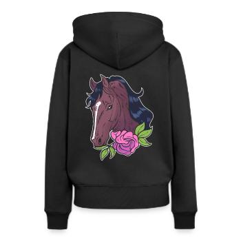 Pferd mit Blumen Reitlehrer - Frauen Premium Bio Hoodie - Schwarz - Hinten - Julia (174cm)