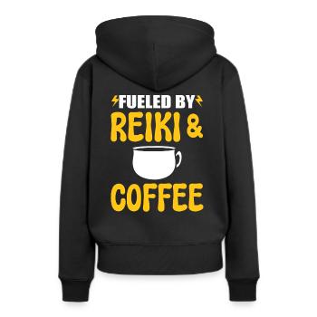 Reiki und Kaffee Kaffeeliebhaber - Frauen Premium Bio Hoodie - Schwarz - Hinten - Julia (174cm)
