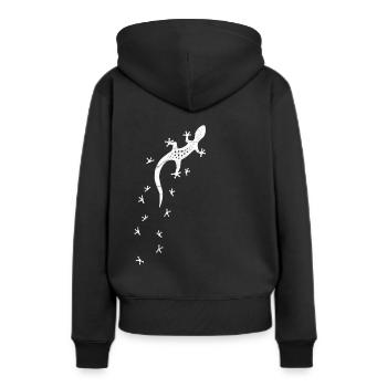 Salamandre rétro avec traces | Gecko d'escalade - Sweat à capuche Premium bio Femme - noir - Dos - Julia (174cm)