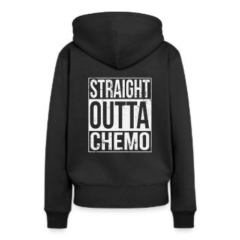 Chimio tout droit sortie - Sweat à capuche Premium bio Femme - noir - Dos - Julia (174cm)