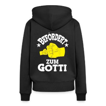 Befördert zum Gotti Patentante Schweiz Taufgotti - Frauen Premium Bio Hoodie - Schwarz - Hinten - Julia (174cm)