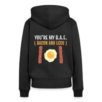 Speck und Eierliebhaber Saucier - Frauen Premium Bio Hoodie - Schwarz - Hinten - Julia (174cm)