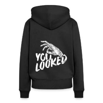 Regarder - Sweat à capuche Premium bio Femme - noir - Dos - Julia (174cm)