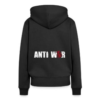 Anti Krieg - Frauen Premium Bio Hoodie - Schwarz - Hinten - Julia (174cm)