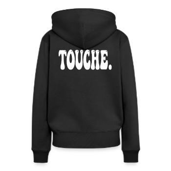 Touche Typografie - Frauen Premium Bio Hoodie - Schwarz - Hinten - Julia (174cm)